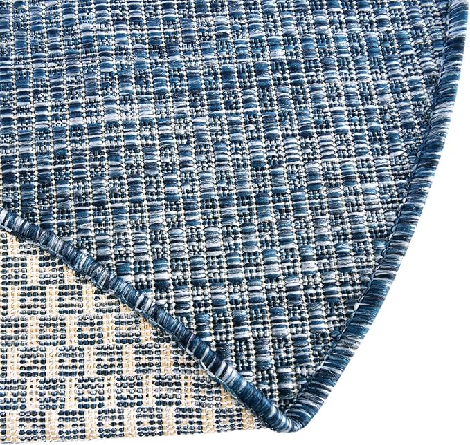 Unique Loom Collection Casual Transitional Solid Heathered Indoor/Outdoor Flatweave Area Rug (5' 1" Round, Blue/Navy Blue)