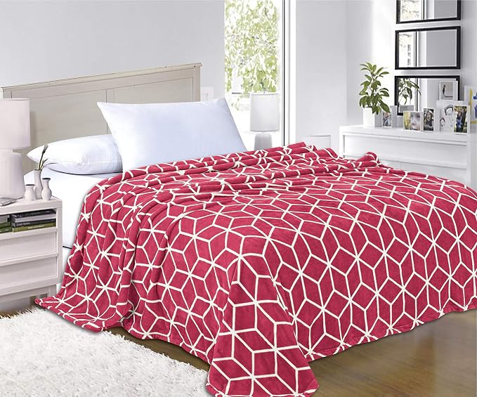 Elegant Comfort #1 Fleece Blanket on Amazon- Luxury Micro-Fleece Ultra Plush Cube Pattern - All Season Blanket, Full/Queen, Burgundy