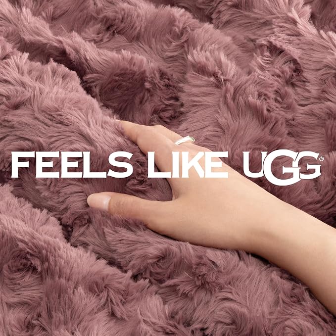 UGG Adalee Throw Blanket, Faux Fur Blanket, 50" x 70", Red Gooseberry | Sculpted Faux Fur, Lightweight, Cozy Warm & Ultra Plush, Hypoallergenic, Bedroom & Living Room Décor, Machine Washable