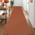 IOHOUZE Washable Runner Rug 2.6x12 Non Slip Rubber Backed Extra Long Hallway Runner Entryway Runner Indoor, Kitchen Rugs Woven Cotton Floor Carpet for Hall Entrance, Burnt Orange/Tan