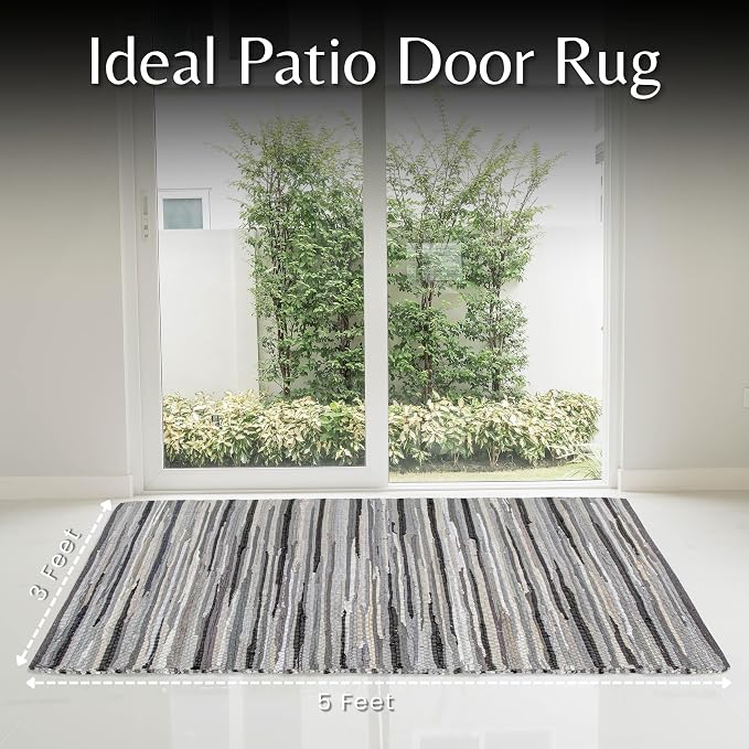 Ramanta Home Hand Woven 100% Cotton Rag Rug 3'x5' - Charcoal, Recycled Rugs, Boho Farmhouse Rugs for Living Room, Dinning Room, Kitchen, Entryway, Bedroom Rug - 36"x60"