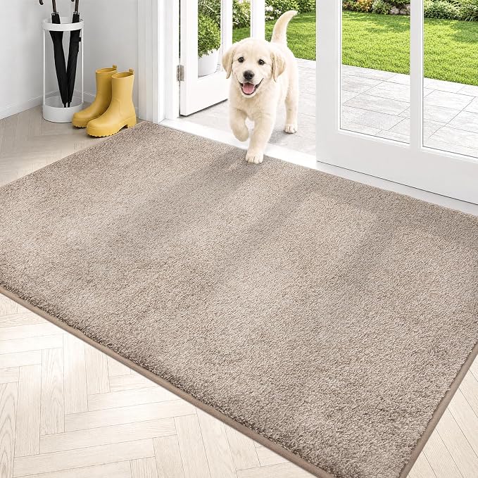 PURRUGS Dirt Trapping Door Mat 34" x 59", Non-Slip Machine Washable Entryway Rug, Dog Doormat, Indoor Front Door Mat, Super Absorbent Entry Rug for Muddy Shoes & Paws, Taupe