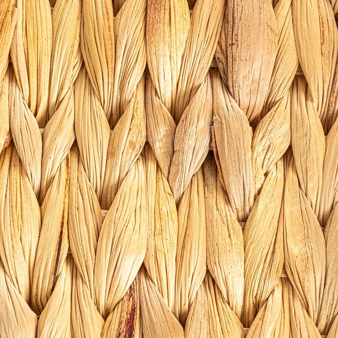 Household Essentials Woven Water Hyacinth Scalloped Square Trays, Set of 2, Natural