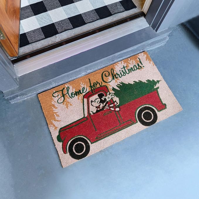 Gertmenian Disney Mickey Mouse Coir Doormat - 2x3 Welcome Mat (2-Pack), Ideal for High Traffic Areas in Front Door, Garage, Entryway - Retro Mickey Home for Christmas, 47321