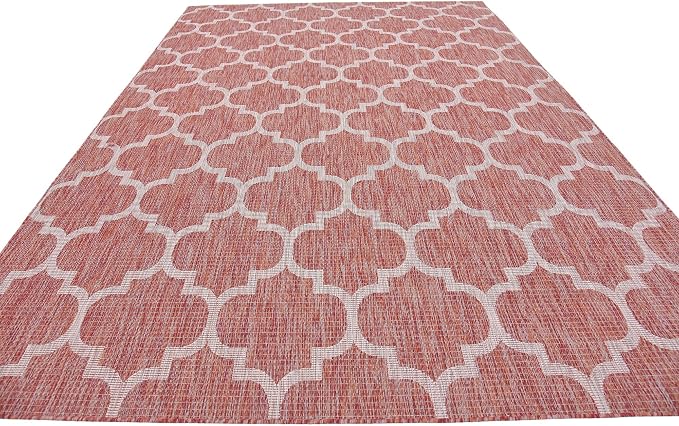 Unique Loom Outdoor Trellis Collection Area Rug (8' x 11' 4" Rectangle, Rust Red/ Ivory)