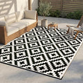 FH Home Outdoor Camping Rug - Waterproof, Fade Resistant, Reversible - Premium Recycled Plastic - Geometric - Patio, Deck, Sunroom, RV - Aztec - Black & White - 5 x 8 ft Foldable
