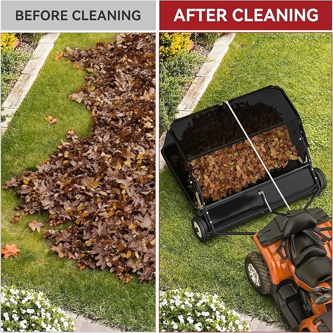 YITAMOTOR 50" Lawn Sweeper Tow Behind with 25 cu.ft Capacity Collector | 50" Tow Behind Lawn Sweeper with 25 cu.ft Large Hopper. Rotating brush drum, Pull Behind Lawn Sweeper for Tractors/ATVs.
