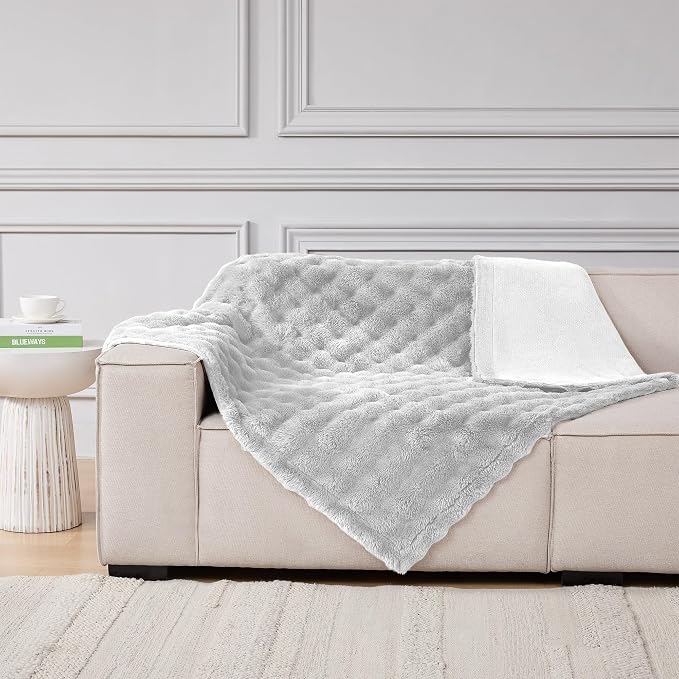 Modern Threads Water-Resistant Faux Rabbit Fur Pet Blanket for Dogs & Cats – Ultra-Soft Couch, Bed & Crate Protector, 40x50 Light Grey