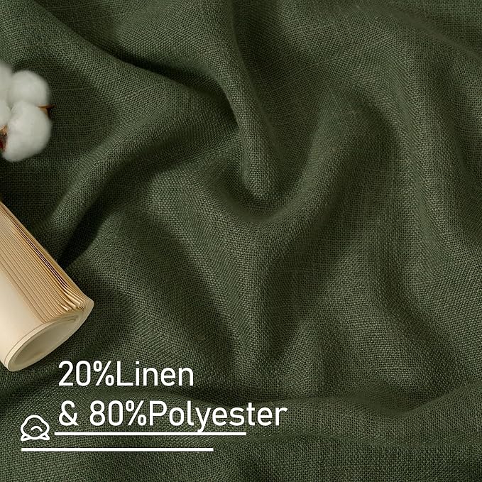 LAMIT Olive Green Light Filtering Linen Curtains, 54 inch Length Linen Textured - Image 3
