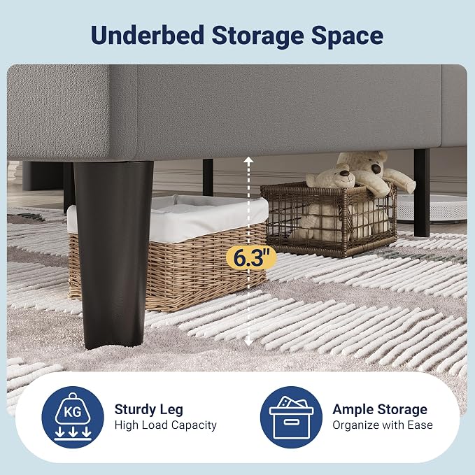 Allewie King Size Platform Bed Frame with USB Charging Station and Storage Shelf/Upholstered Velvet Wingback Headboard/Wooden Slats Support/No Box Spring Needed/Easy Assembly, Grey