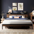 LIKIMIO California King Bed Frames with 2-Tier Storage Shelf Headboard | Dark Wood Platform Bed, Camas California King with Strong Metal Support, Sturdy, Noise-Free, No Box Spring Needed,Dark Walnut