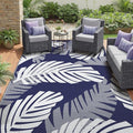 GENIMO Outdoor Rug, Waterproof Plastic Rugs for Patio, 8'x10' Blue White | Outside Larger Leaf Carpet Mat for Porch Decor, Deck, Balcony, Camping, RV, Backyard, Picnic, Beach, Reversible, Foldable