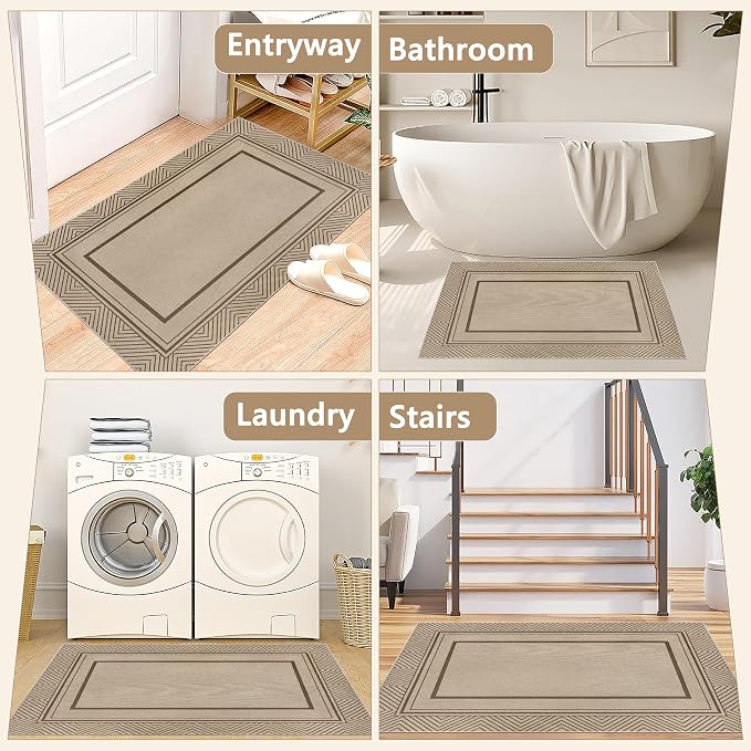 Capslpad Faux Jute 3x5 Area Rug, Geometry Line Patio Rug, Washable Front Porch Rug, Farmhouse Non-Slip Entryway Rugs for Indoor Outdoor, Brown