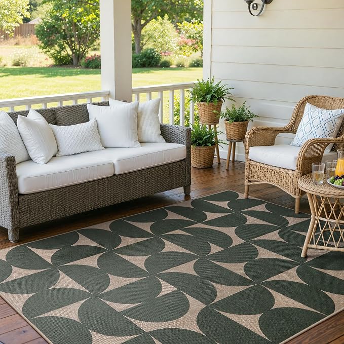 Lahome Semi Circle 5x7 Outdoor Rug, Washable Non Shedding Easy Jute Rug | Neutral Non Slip Non Shedding Lightweight Floor Carpet for Living Dining Room Sunroom Patio