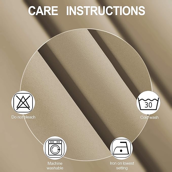 LEMOMO Beige Thermal Blackout Curtains/38 x 63 Inch/Set of 2 Panels Room Darkening Curtains for Bedroom
