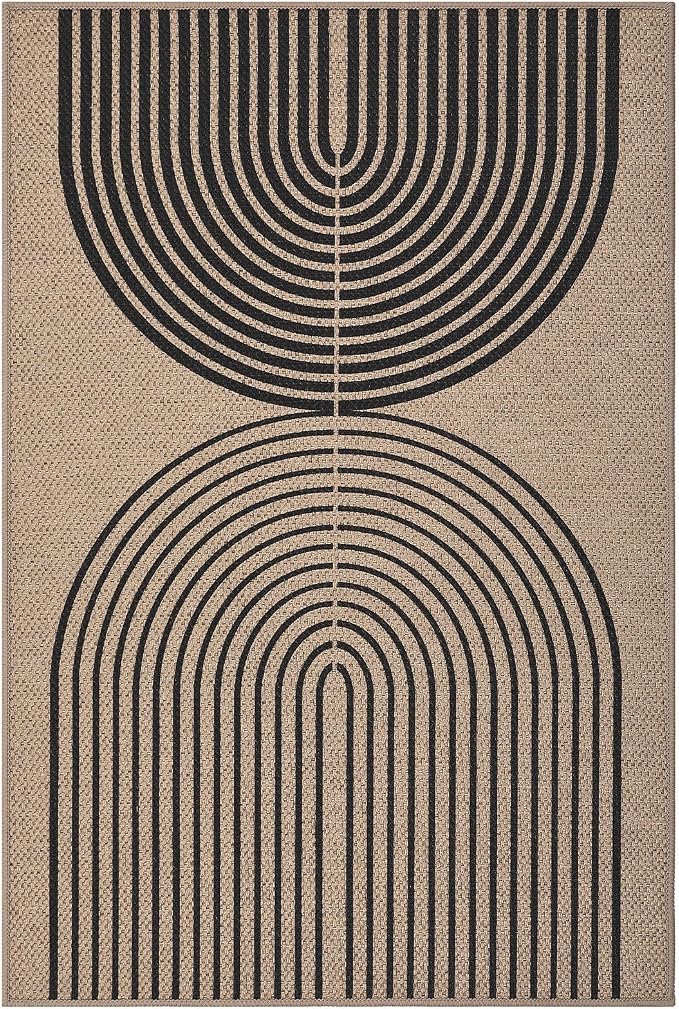 GarveeHome Modern Rainbow Easy Jute 4x6 Area Rug, Washable Rugs for Living Room Bedroom Kitchen Office, Non Slip Carpet for Entryway Backyard Sunroom