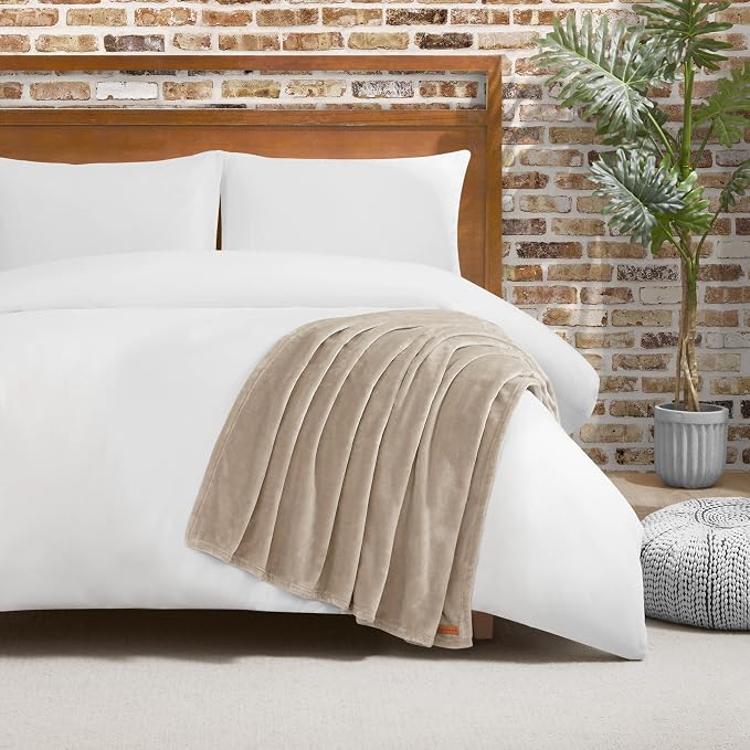 Lucky Brand Solid Plush 50"x70" Throw Blanket, Doe Brown - Soft, Cozy, and Timeless Comfort