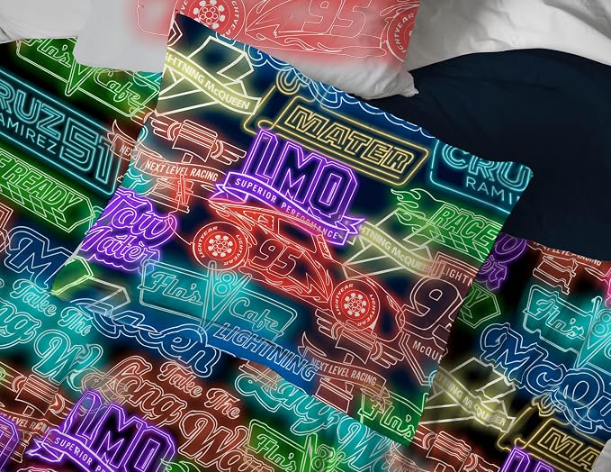 Disney Pixar Cars McQueen Full Size Comforter Set 7 Piece Bedding, Black | Racecar, Kids Bed in a Bag, Comforter Sheets Shams Pillowcases, Official Product, Microfiber, Machine Washable, Boys Gift