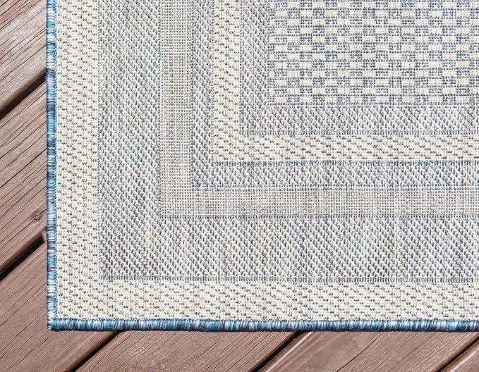 Unique Loom Outdoor Border Collection Area Rug - Soft Border (8' x 11' 4" Rectangle, Blue/ Ivory)