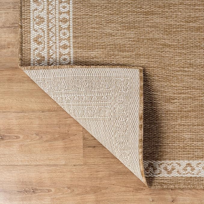 CAMILSON Outdoor Rug 8x10 Medallion Natural Modern Area Rugs for Indoor and Outdoor Patios Kitchen and Hallway Mats Washable Porch Deck Outside Carpet (Medallion Natural 8 x 10)