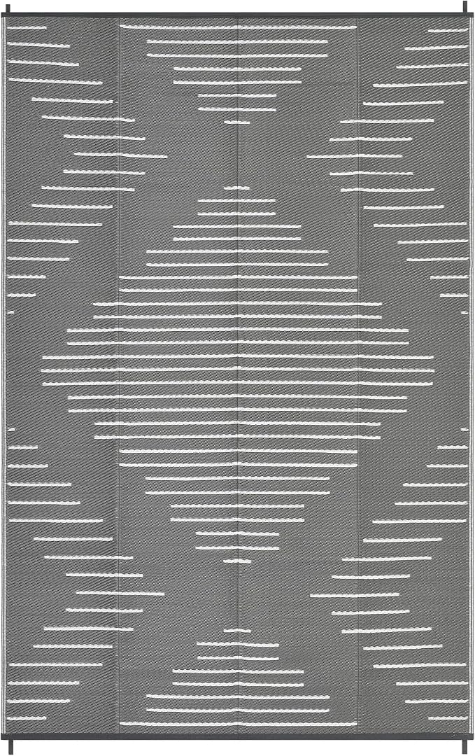 Garvee 6x9 Area Rugs Plastic Reversible Patio Rugs Outdoor Waterproof Easy-Cleaning Large Floor Mat for Outdoors Backyard Porch RV Beach Picnic Grey White