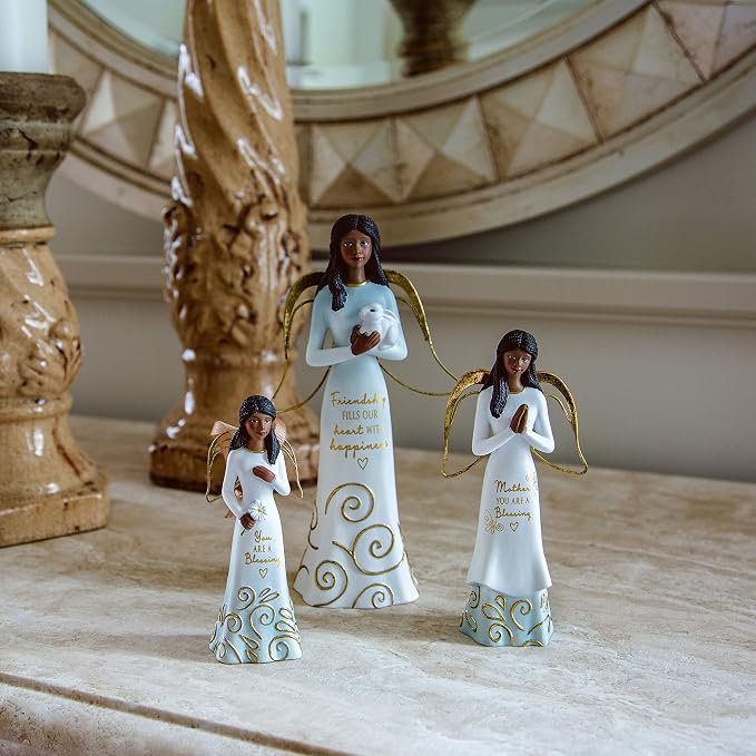 Pavilion Gift Company Mother You are A Blessing-5.5 Inch African American Praying Collectible Resin Angel Figurine, White