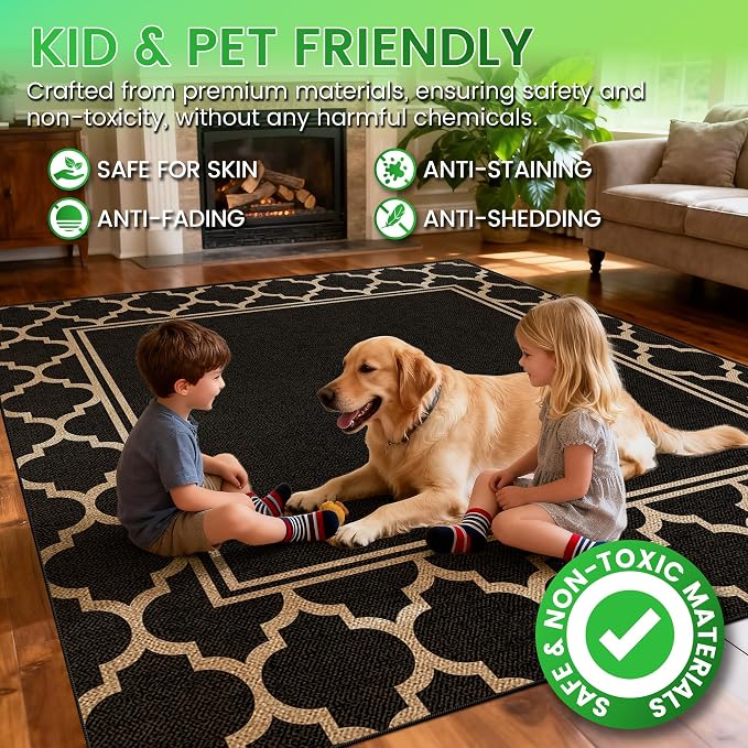 Washable Moroccan Easy Jute Rug, 3x5 Neutral Outdoor Indoor Patio Small Bordered Rug, Woven Thin Non Slip Carpet Door Mat for Entryway Front Door Porch Farmhouse Backyard Kid Nursery Play Room
