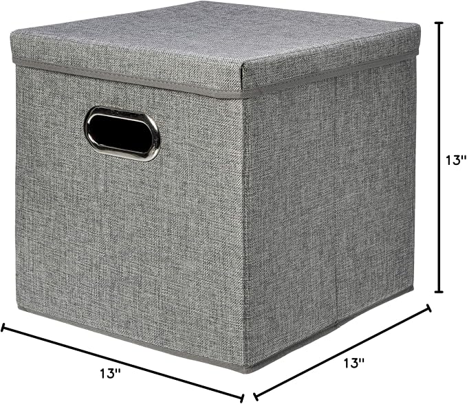 Amazon Basics Foldable Burlap Cloth Cube Storage Bins with Lid, Collapsible Organizing Containers, Stackable and Sturdy, Gray, (Pack of 10)
