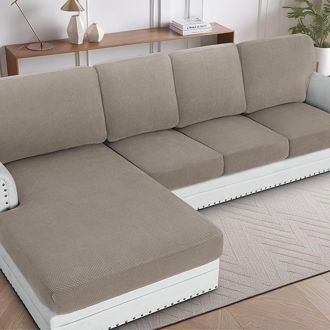 H.VERSAILTEX Backrest Cushion Covers Sectional Couch Back Cushion Covers for Sectional Sofa Set for Both Left/Right Couch (Back Only: 1 Chaise + 3 Sofa, Taupe)