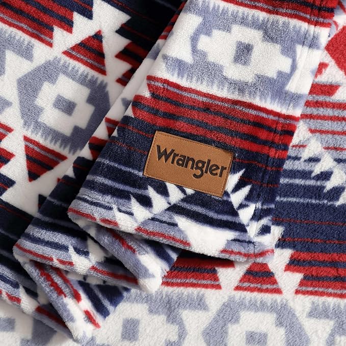 Wrangler - Fleece Throw Blanket for Couch 50x70, Ultra Soft Reversible Plush Blanket, Americana Decor, Western Style Throw for Sofa, Bed, Living Room (Jericho Red)