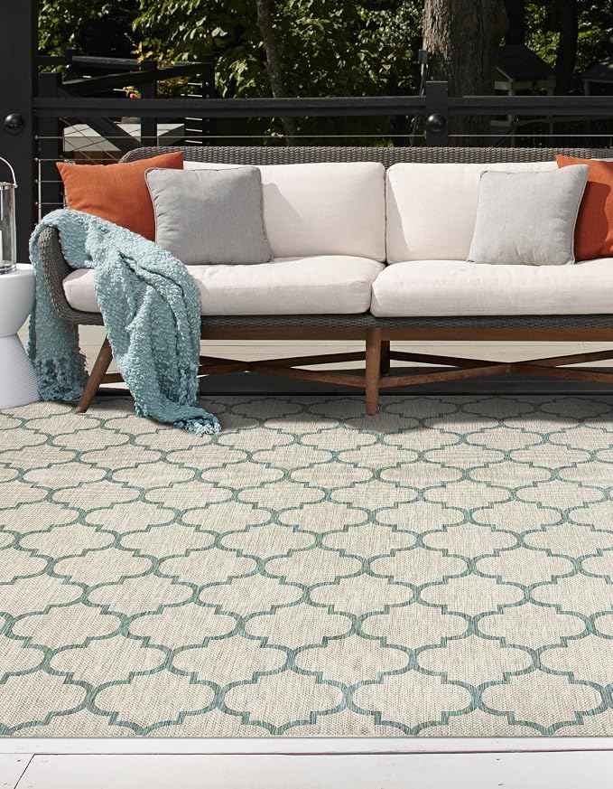 Unique Loom Outdoor Trellis Collection Area Rug - Trellis (Square 10' 8" x 10' 8", Gray/ Ivory)