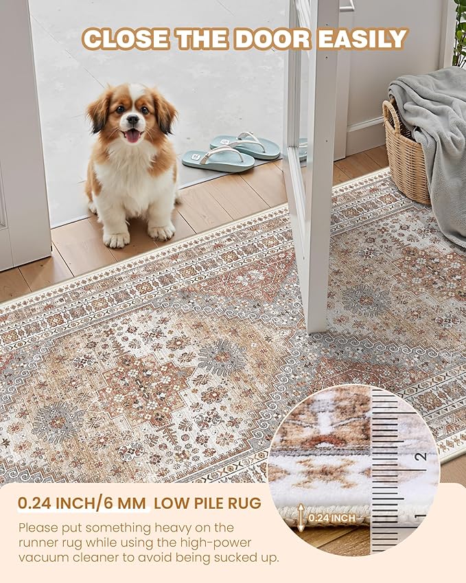 Washable Runner Rug 2.5x16, Non-Slip Long Kitchen Mats for Floor, Vintage Rug for Entryway, Soft Hallway Runner for Dining Room, Bedroom, Living Room(Orange,2.5'x16')