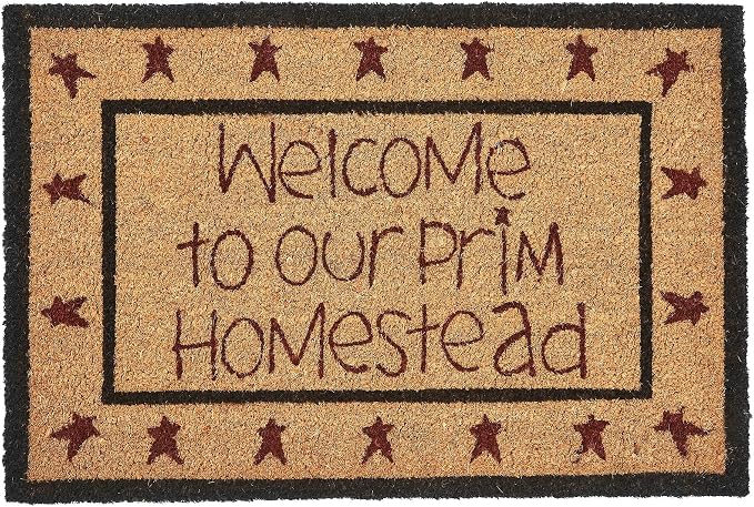 VHC Brands Coir Welcome Door Mat, Entry Rug, with PVC Backing, for Indoor Outdoor Use, Connell Collection, Rectangle Doormat, Welcome Stars, Tan