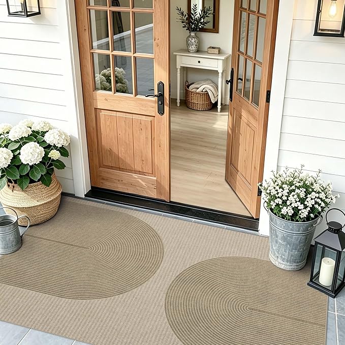 Non-Slip Jute Rug for Entryway: 3x5 Outdoor Mat - Grey Curve Pattern | Safe Walking for Family All Day and Help with Cutting Slip Falls by 70%