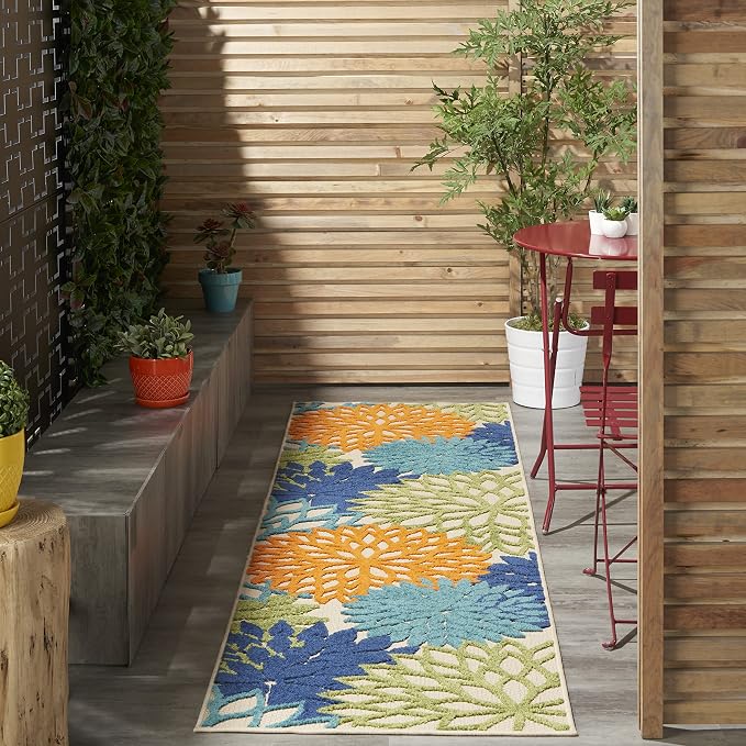 Nourison Home Aloha Indoor/Outdoor Multicolor 2'3" x 12' Area Rug, Tropical, Botanical, Easy Cleaning, Non Shedding, Bed Room, Living Room, Dining Room, Deck, Backyard, Patio (2x12)