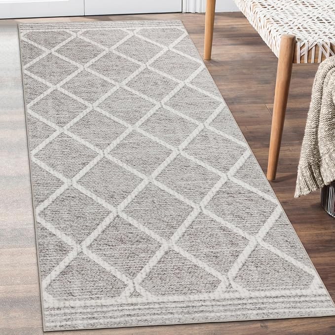 ReaLife Rugs Machine Washable Area Rug Runner - Living Room Bedroom Bathroom Kitchen Entryway Office - Padded Low Pile Stain Resistant Premium - Boho Modern Farmhouse - Tessa - Beige Ivory 2'6" x 8'