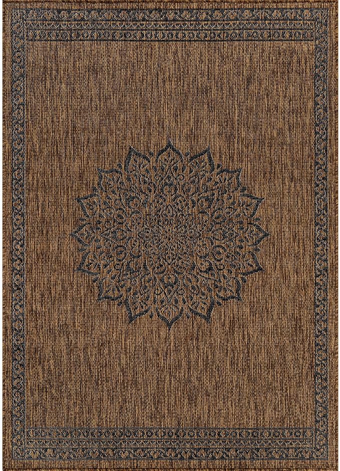 CAMILSON Outdoor Rug 6x9 Medallion Gold Modern Area Rugs for Indoor and Outdoor Patios Kitchen and Hallway Mats Washable Porch Deck Outside Carpet (Medallion Gold 6 x 9)