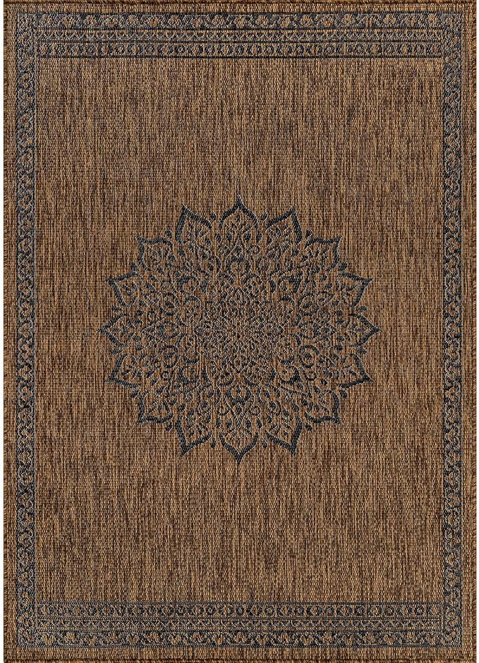 CAMILSON Outdoor Rug 8x10 Medallion Gold Modern Area Rugs for Indoor and Outdoor Patios Kitchen and Hallway Mats Washable Porch Deck Outside Carpet (Medallion Gold 8 x 10)