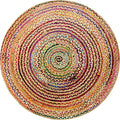 COTTON CRAFT Jute Chindi Braid Rag Rug - Boho Farmhouse Rustic Area Accent Throw Rug - Handwoven Reversible Natural Recycled Cotton - Living Room Den Study Home Décor Gift - 8 Feet Round - Multi Color