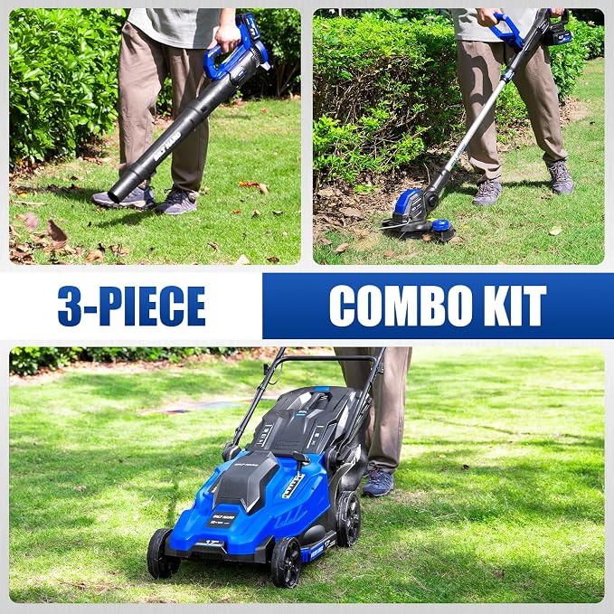 BILT HARD 40V Electric Cordless 17" Lawn Mower, 12" Trimmer & Leaf Blower Combo – 3x5.0Ah Batteries (2x20V), Dual Charger, 6-Position Cutting Height, 50L Bag
