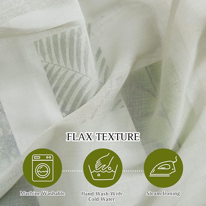 NICETOWN Semi Sheer Sage Green Linen Curtains 63 inch Length, Grommet Rustic - Image 4