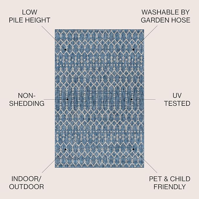 JONATHAN Y Moroccan Geometric Indoor Outdoor Area Rug 9X12 Navy/Light Gray, Ourika Textured Weave for Backyard, Patio, Porch, Easy-Cleaning, High Traffic, Pet-Friendly, Non-Shedding (SMB108B-9)