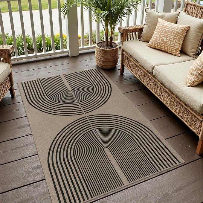 Rugalia Easy Jute Small Outdoor Patio Rug, 3x5 Black Nature Rainbow Entryway Rug Washable Non-Slip Modern Kitchen Rugs, Neutral Farmhouse Throw Carpet for Outdoor Living Room Porch Backyard