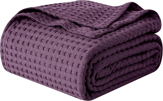 Elegant Comfort Premium 100% Cotton Waffle Blanket - Lightweight Breathable Waffle Weave Bed Blanket - Soft and Warm All Season Blanket for Couch, Sofa and Bed, King Size 90x108 Inches, Purple