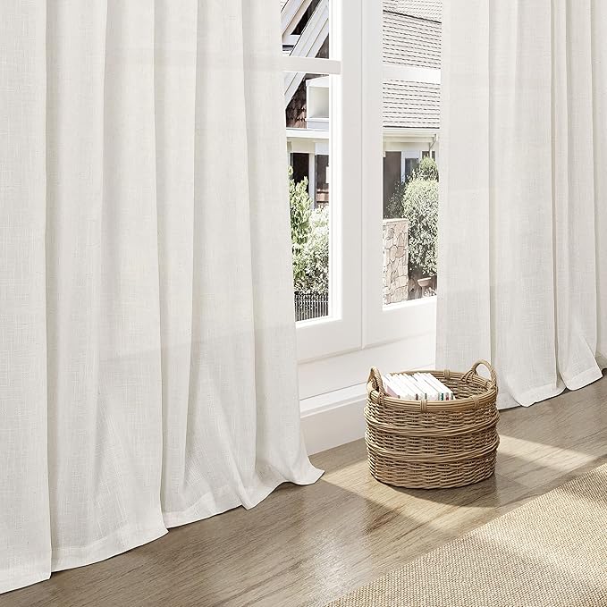 Cream Linen Curtains 216 Inches Long for Living Room Extra Long Back Tab Curtains Neutral Farmhouse Light Filtering Semi Sheer Linen Drapes Ceiling to Floor for Large Window 2 Panels Set 52x216