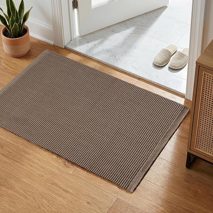 THE BEER VALLEY Woven Entryway Rug 2x3 Feet - Brown Mocha | Non Slip Kitchen Indoor Throw Door Mat for Bedroom, Washable Outdoor Low Pile Patio Rugs