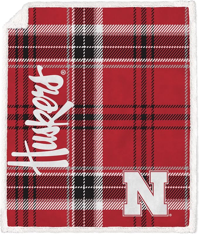 NCAA Nebraska Cornhuskers Playmaker Plaid Ultra Cozy Sherpa Throw