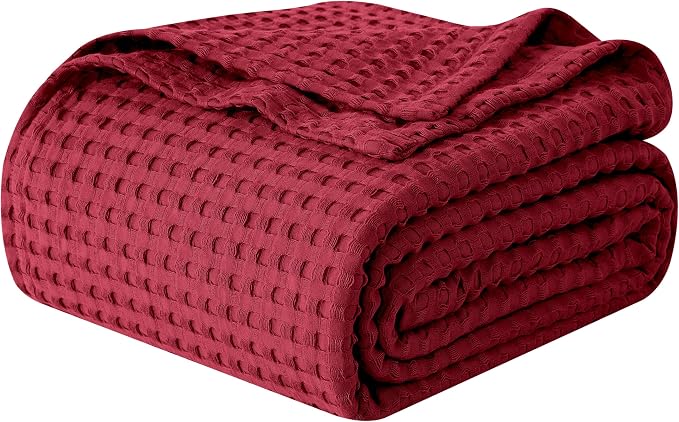 Elegant Comfort Premium 100% Cotton Waffle Blanket - Lightweight Breathable Waffle Weave Bed Blanket - Soft and Warm All Season Blanket for Couch, Sofa and Bed, King Size 90x108 Inches, Burgundy