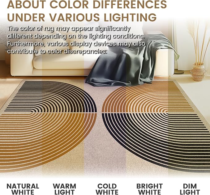 Washable Rainbow Easy Jute Rug 3x5, Outdoor Indoor Patio Modern Geometric Neutral Small Rugs, Woven Non Slip Thin Carpet Mat for Living Bedroom Entryway Front Door Farmhouse Doorway Kids