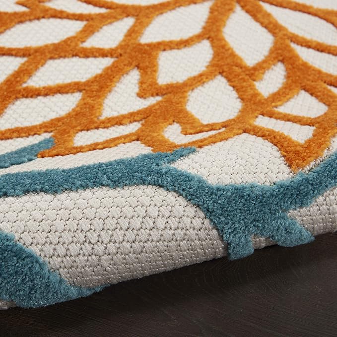 Nourison Home Aloha Turquoise Multicolor 4' x Round Area Rug - Easy Clean, Non Shedding, Bed Room, Living Room, Dining Room, Kitchen (4' x Round)